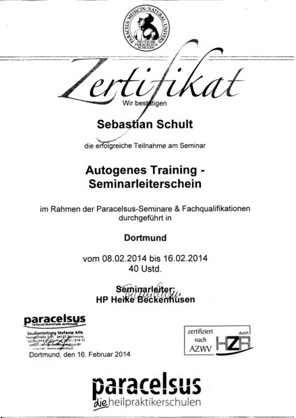 Zertifikat autogenes Training
