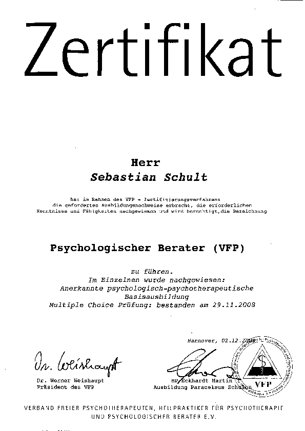 Zertifikat Psychologischer Berater